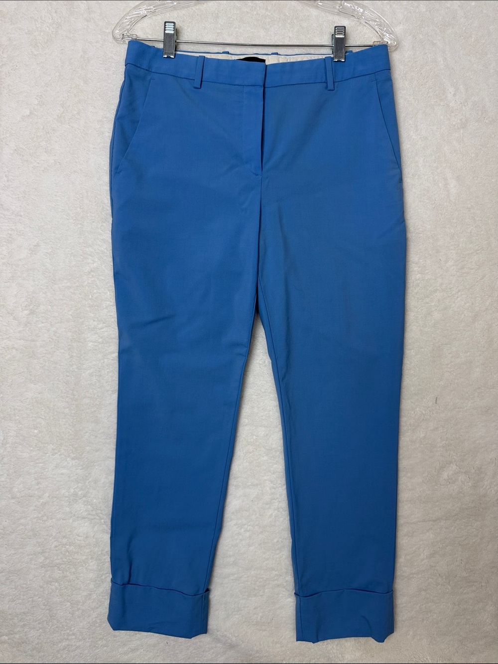 Theory Sky Blue Virgin Wool Trouser Pants Career Wear Button Hook Closure Size 4